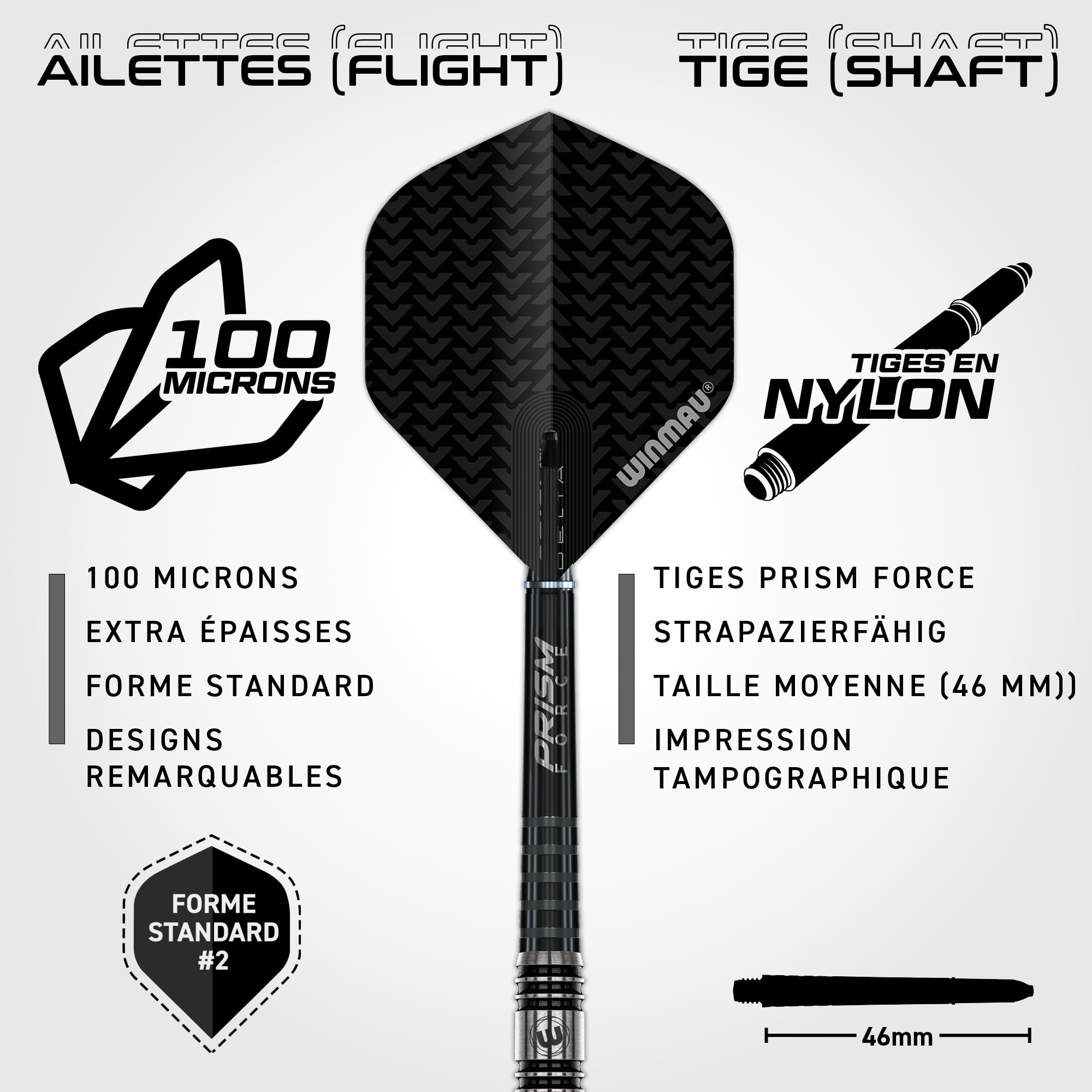 Winmau Blackout Fléchettes à Pointe Souple 90% tungstène – Canne Droite rainurée