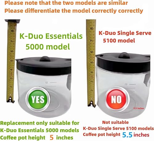 Miniatura 4 de Jarra de vidrio de 12 tazas compatible con Keurig K-Duo Essentials 5000 cafetera de repuesto (no compatible con K-Duo 5100)