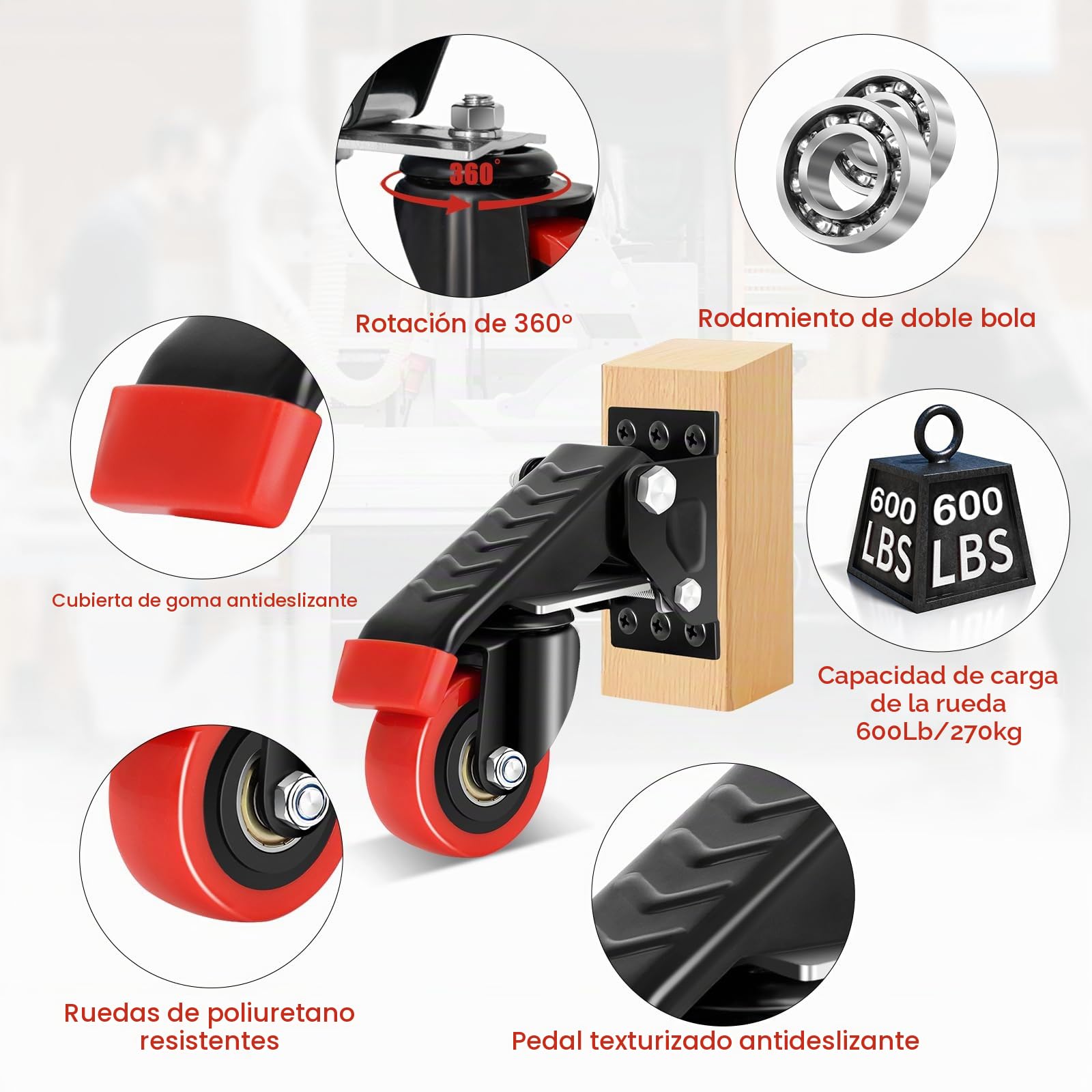W B D WEIBIDA 63.5MM Ruedas para Bancos de Trabajo, Ruedas para Muebles Pesados Capacidad de Carga 300KG, Soporte Grueso y Ruedas Que no Dejan Marcas, Ruedas Giratorias para Armario, Mesa, Set de 4