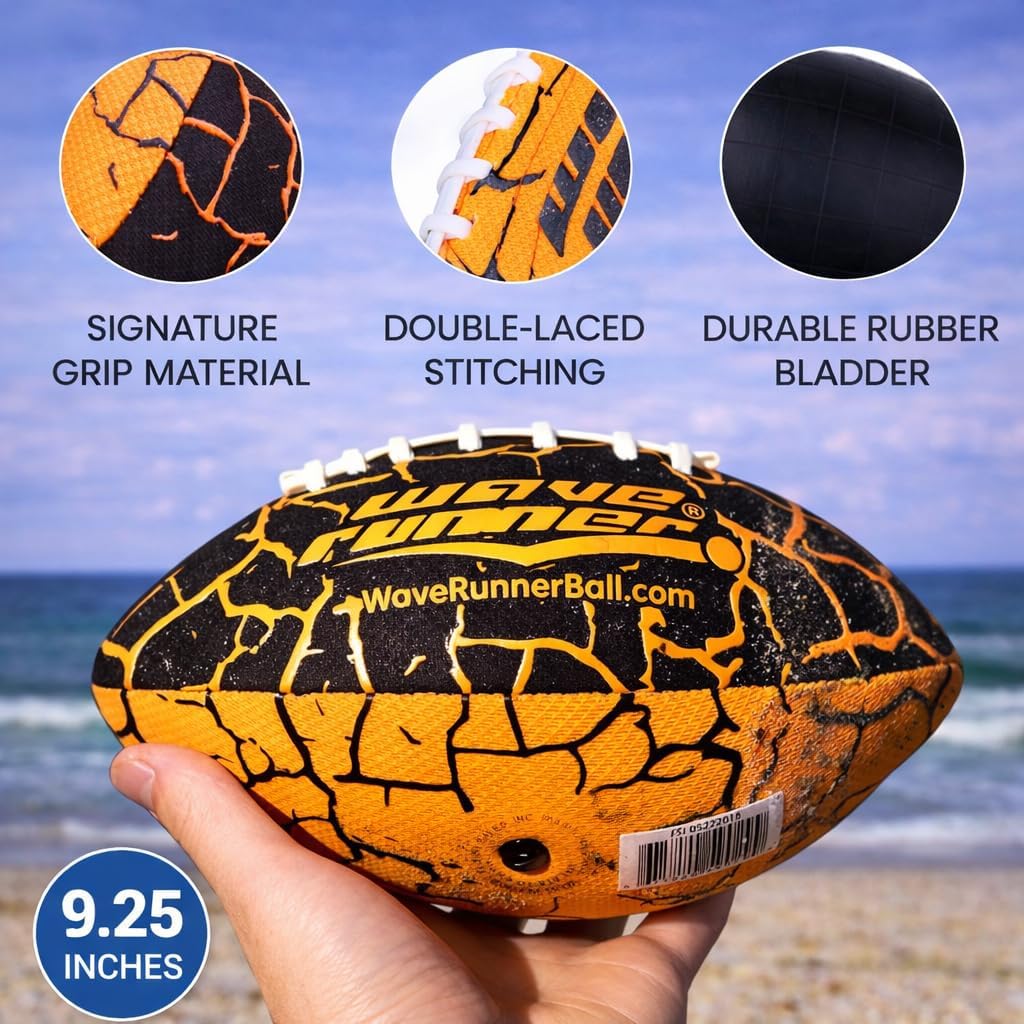 Wave Runner Water Football for Pool and Beach | Waterproof Football for Outdoor Games for Adults, Teens, and Kids - Lightweight Pool Toys, Easy Wet Grip, Outdoor Summer Toy Gift for Boys Ages 8-16