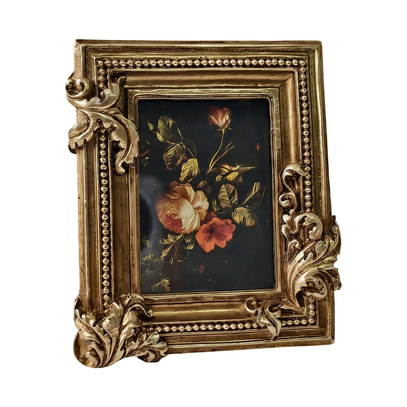 NVOQILIN Ornate Golden Resin Frame Including Stand and Hanger for Photos and Artwork Antique Frame