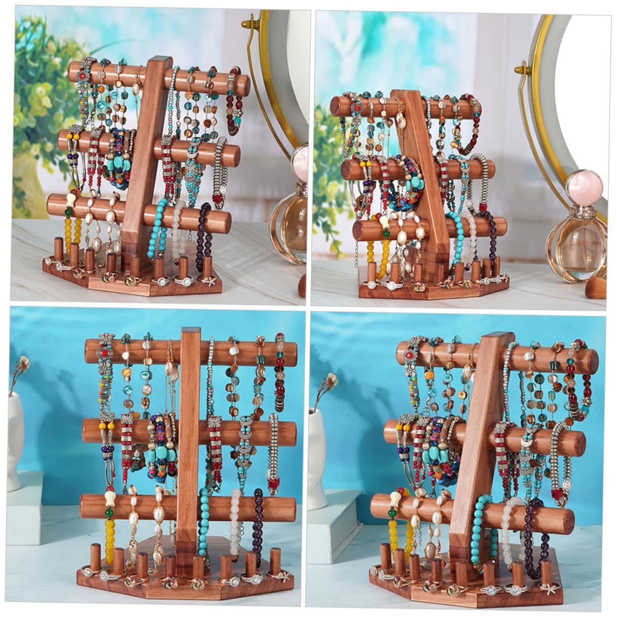 VICASKY Multifunktionaler Schmuckständer aus Holz Vintage Schmuckdisplay für Uhren Armbänder Ringe Elegante Schmuckaufbewahrung und Organizer für Zuhause und Laden