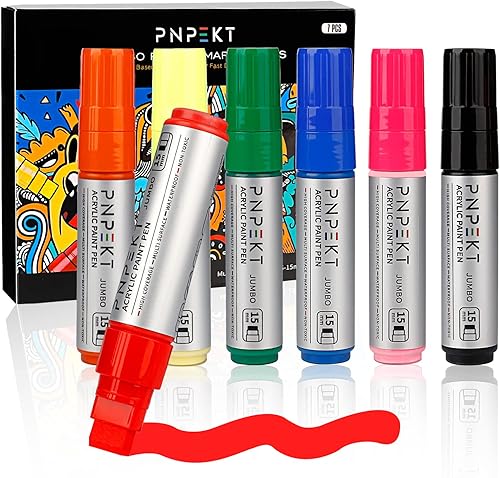 Marcadores de pintura acrílica jumbo, punta de fieltro de 0.591 in, marcadores de colores gigantes a base de agua para madera, roca, plástico y casi