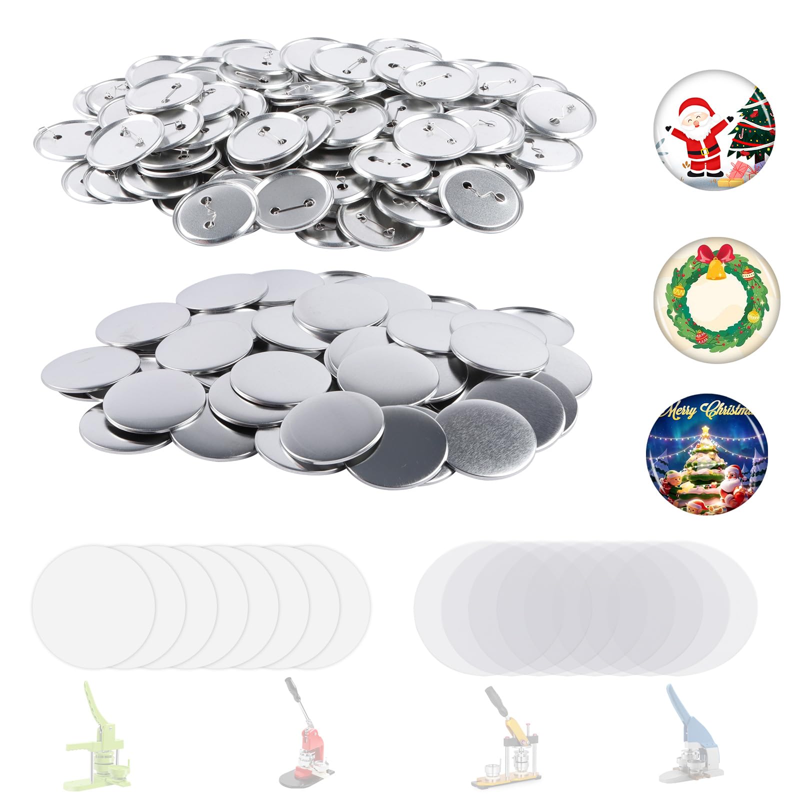 200 Sets Metal Round Button Supplies Button Making Parts, 58mm/2.25 inch Pin Maker Parts Badge Supplies for Button Maker, Including Metal Shells Metal Back Cover Clear Film and paper