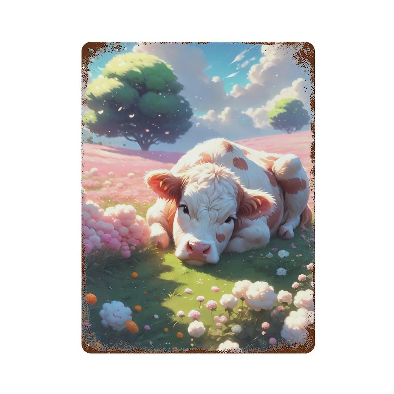 Fantasy Cotton Cow Cartoon Vintage Metal Tin Sign 15.7"x11.8", Novelty Wall Decor for Garage, Pub Or Kitchen