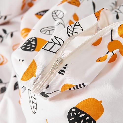 Miniatura 3 de YuHeGuoJi Juego de funda de edredón floral negro y blanco tamaño Queen, 100% algodón, funda de edredón botánica naranja, juego de 3 piezas, 1 funda