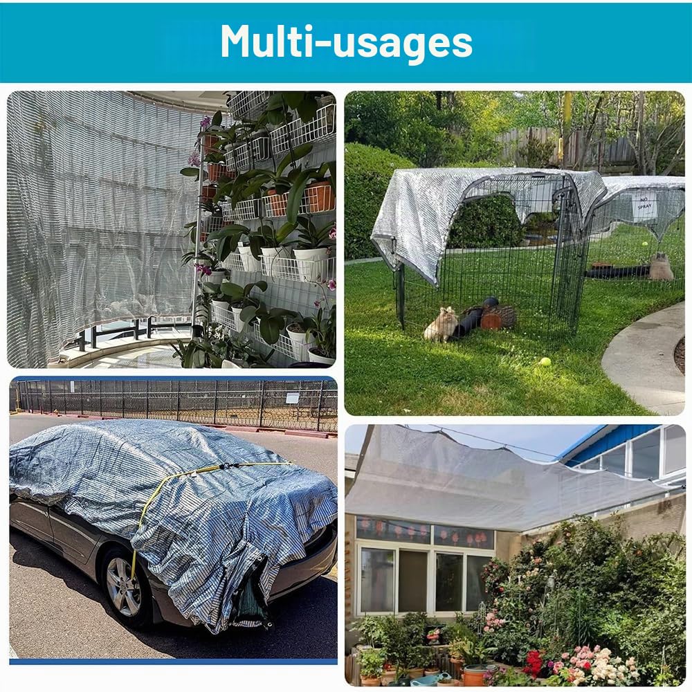 Filet d'ombrage pour voiture et chien 3x4 m, filet de protection solaire pour voiture, filet d'ombrage en aluminium, toile réfléchissante pour camping, filet d'ombrage en aluminium avec œillets 80% UV