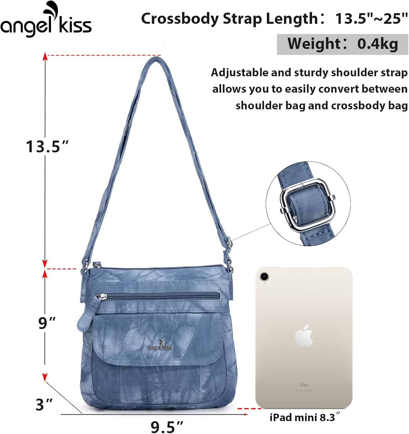 Angelkiss Small Womens Crossbody Bag Leather Shoulder Purse for Women Hobo Bag with Adjustable Shoulder Strap - Image 4