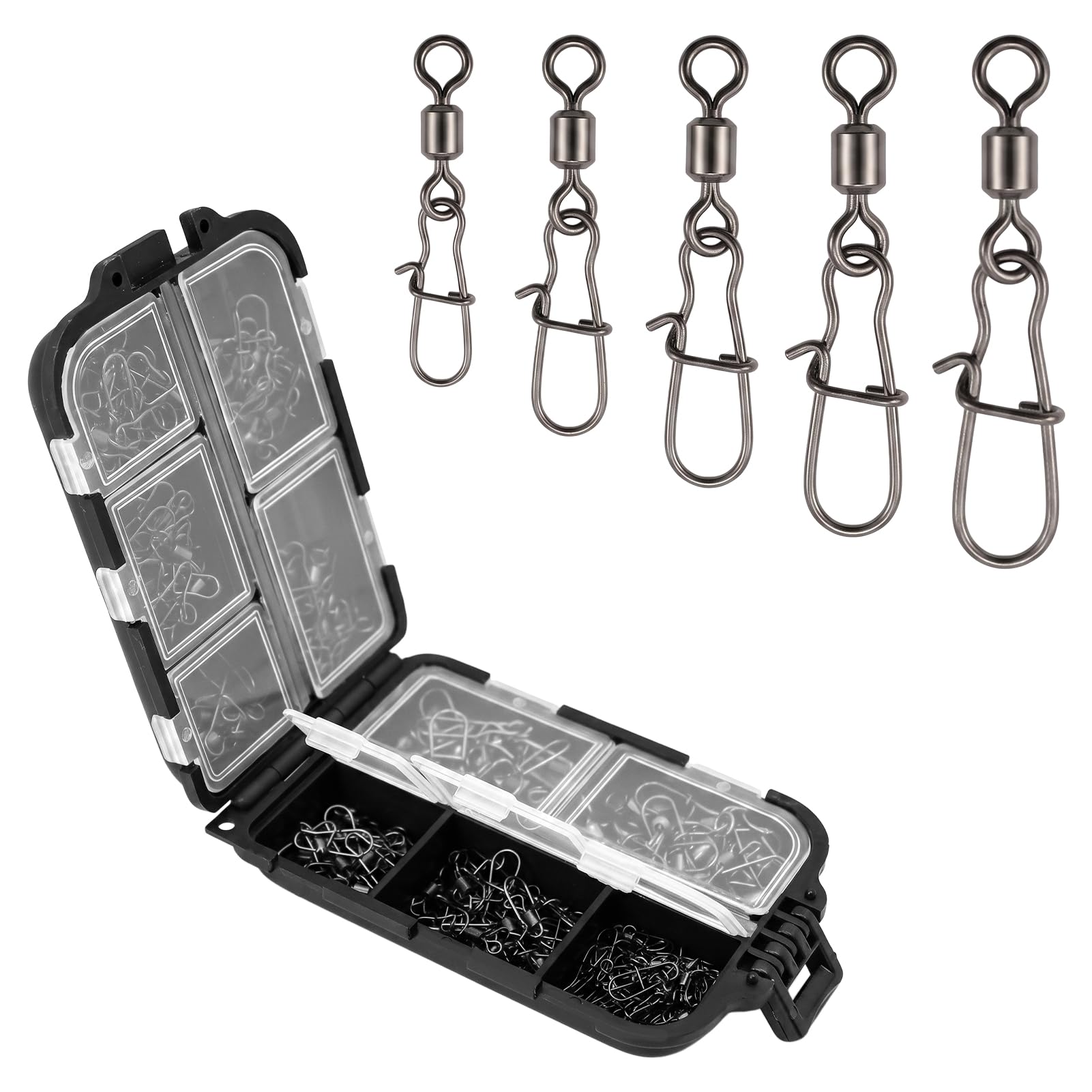 125Pcs Rolling Barrel Swivels with Duo Lock Snaps Quick Change Swivel Fishing Accessories Fishing Tackle Anti-Rust Connectors for Carp Coarse Sea Fishings Freshwater Saltwater Angling, 2#4#6#8#12#