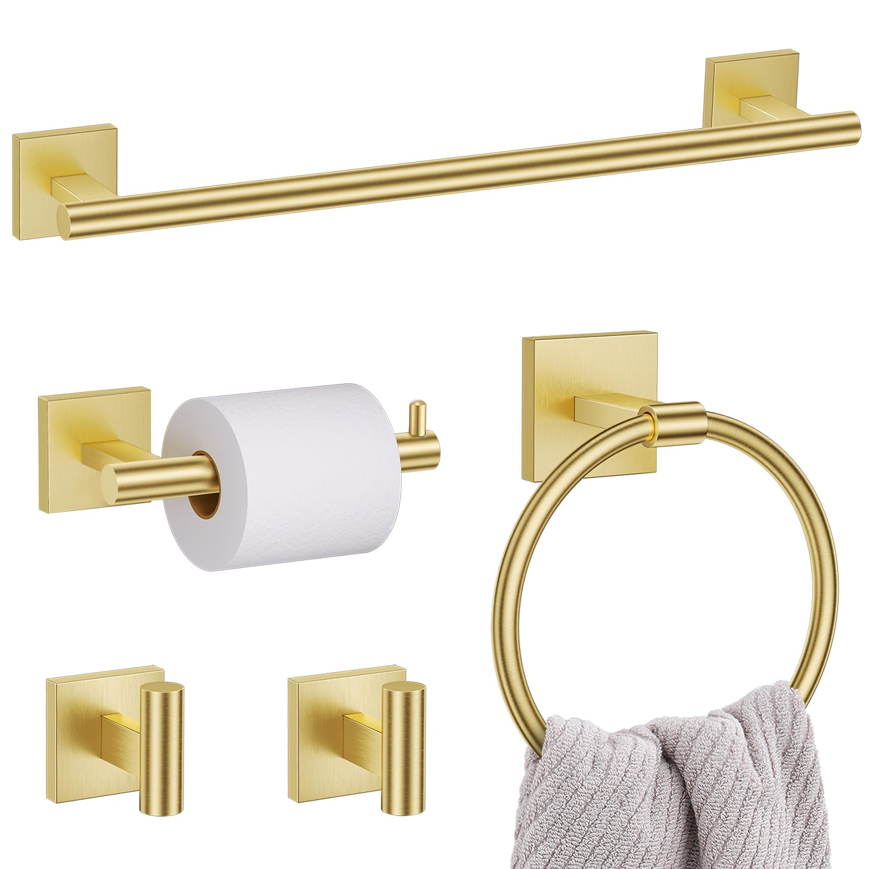 Brushed Gold Bathroom Hardware Set – 23.6 Inch Towel Bar, Ring, TP Holder & Hooks, SUS304 Stainless Steel - View #9