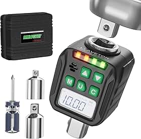 Adaptador de torque digital (1/2 polegada, 10-200 Nm), conjunto de adaptadores de torque digital com adaptadores de 3/8" e 1/4", conversor de chave de torque digital com precisão de ± 2%