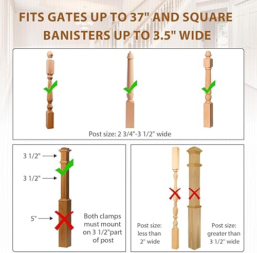 Miniatura 4 de 2 adaptadores para puerta de bebé sin agujeros, se adapta a barandillas redondas y cuadradas, compatible con la mayoría de herrajes y puertas de