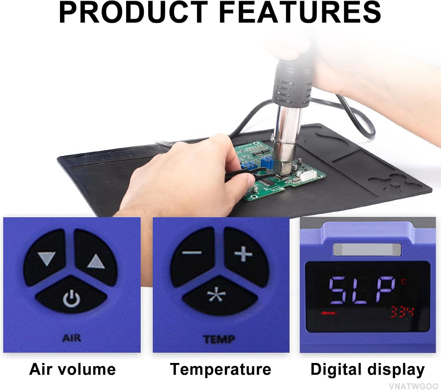 600W Soldering Heat Gun, 100~480°C Adjustable Temperature Air Volume, Hot Air Desoldering Machine, SMD Hot Air Rework Station,110V