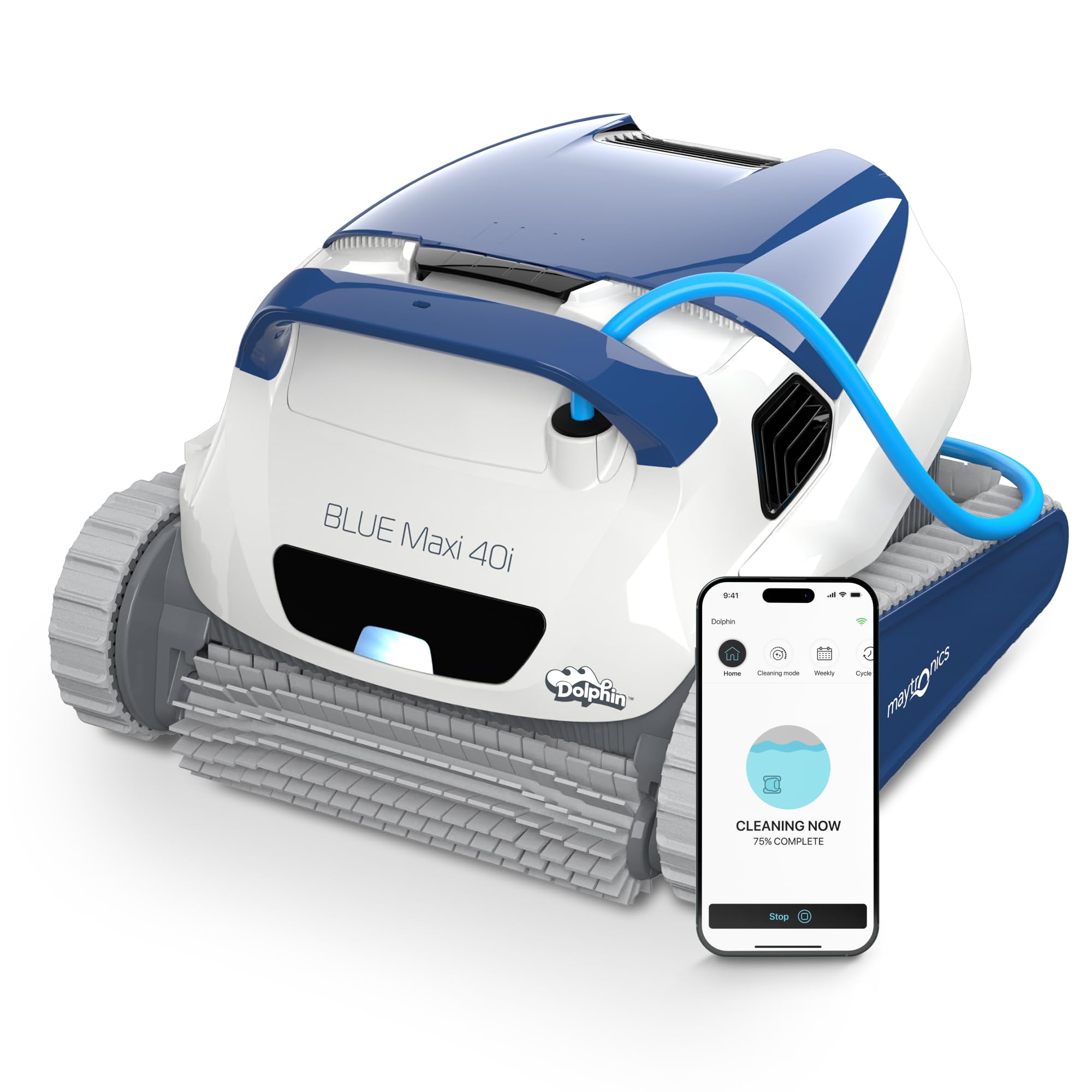 DOLPHIN Blue Maxi 40i - Automatic Robot Cleaner for Swimming Pools (Bottom and Walls) Precise Navigation System Clever Clean Remote Control Bluetooth Mobile App