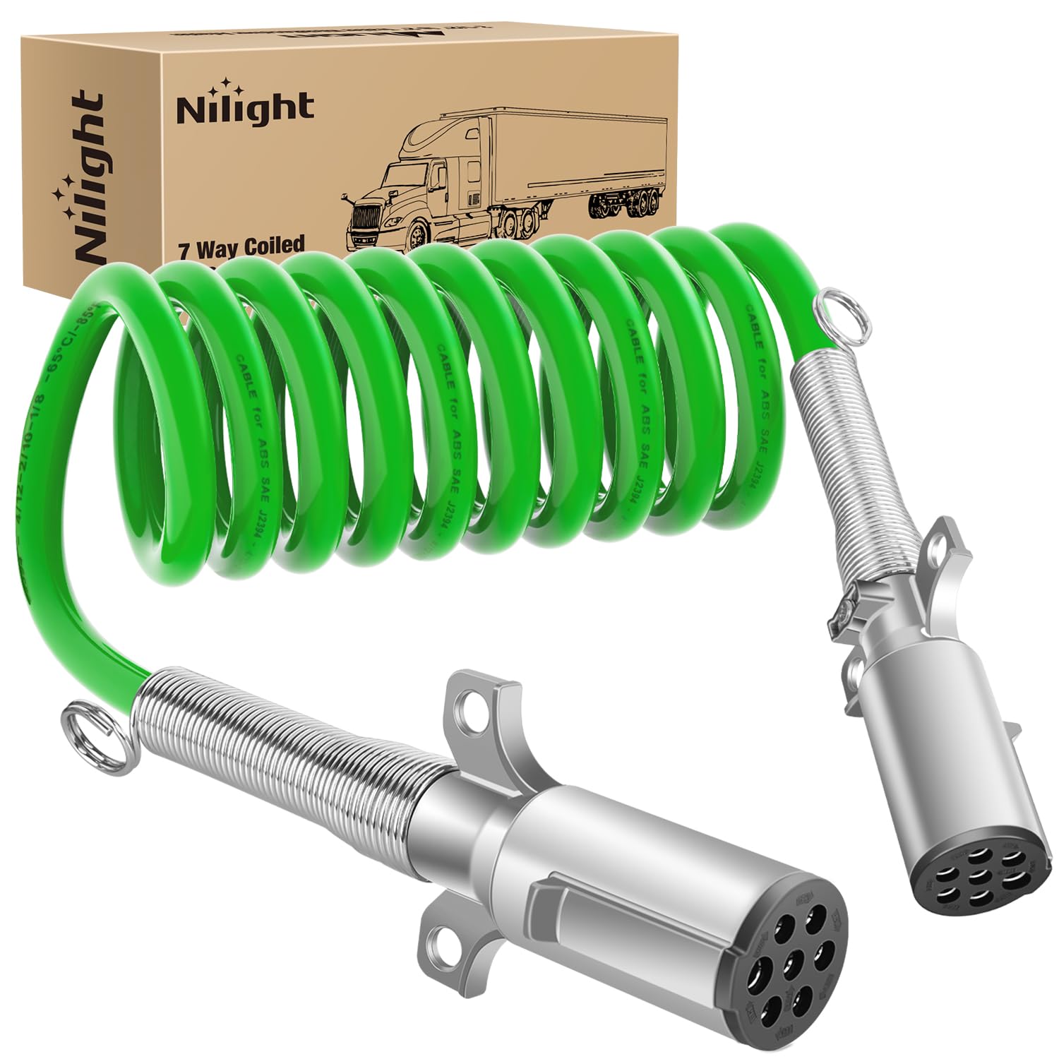 Câble d'alimentation 7 broches Nilight vert pour sécuriser vos trajets en semi-remorque