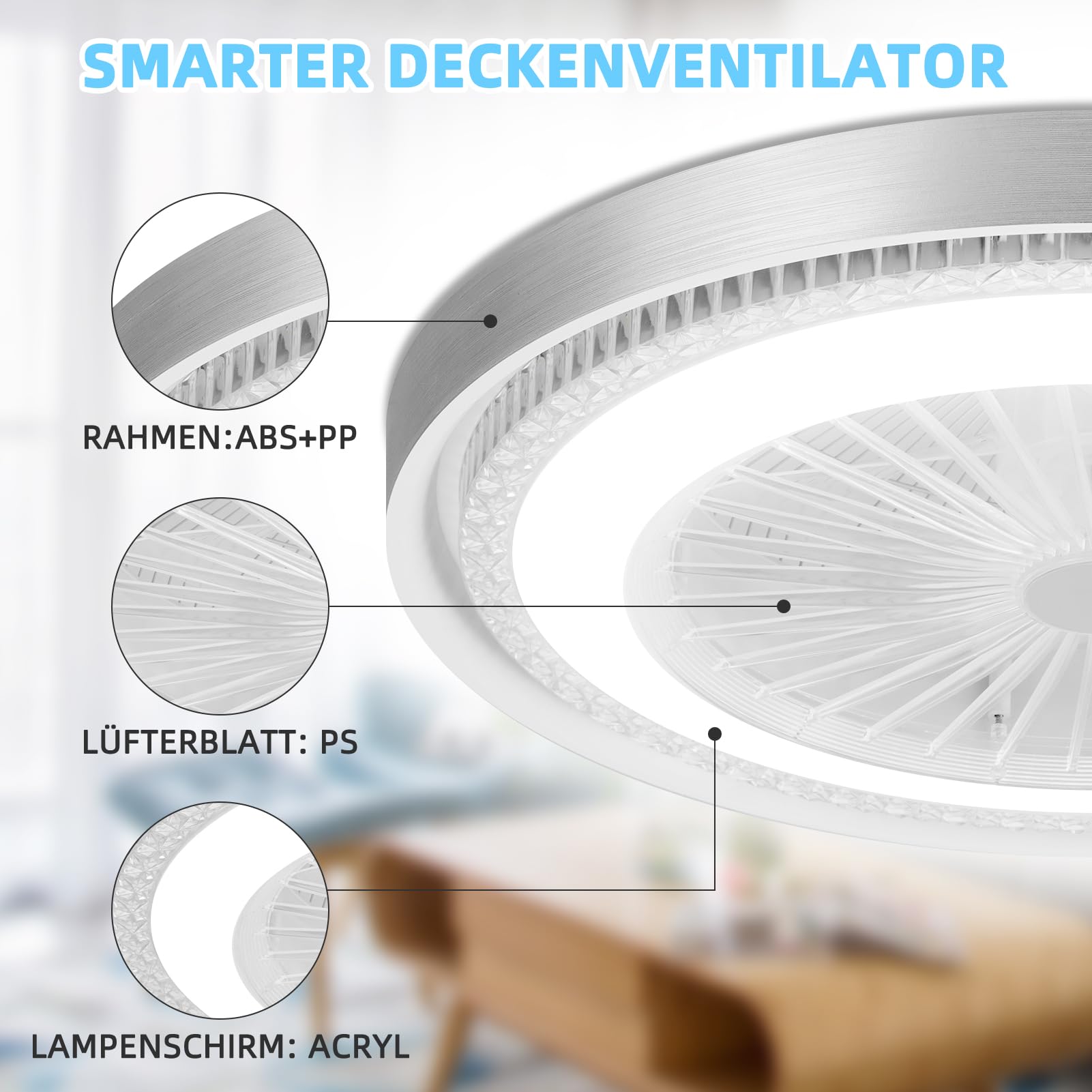 Ventilatore da Soffitto con Luce,50W Ventilatore da Soffitto con Luce e Telecomando & APP,Ultra-Silenzioso|6 Velocità| Motore DC Reversibile|Dimmerabile Plafoniera con Ventilatore,Ø51cm