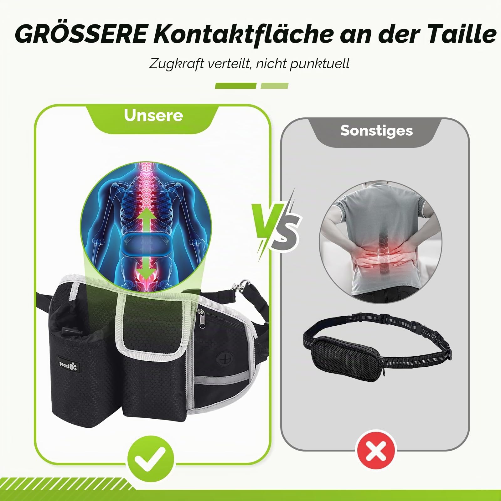 Pecute Joggingleine Hunde mit Mehrere Taschen Bauchgurt, Hundeleine 1.6-2.5M bis zu 30 kg, Stoßfest, Bequem, Reflektierende Nähte, ideal zum Laufen, Joggen und Gehen