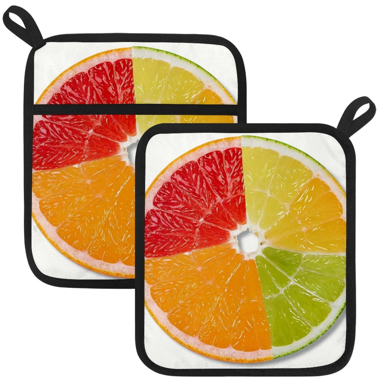 VAPOKF Colored Lemon Pot Holders with Pocket for Kitchen Heat Resistant Potholders Large Polyester-Cotton Square Oven Mitts Set