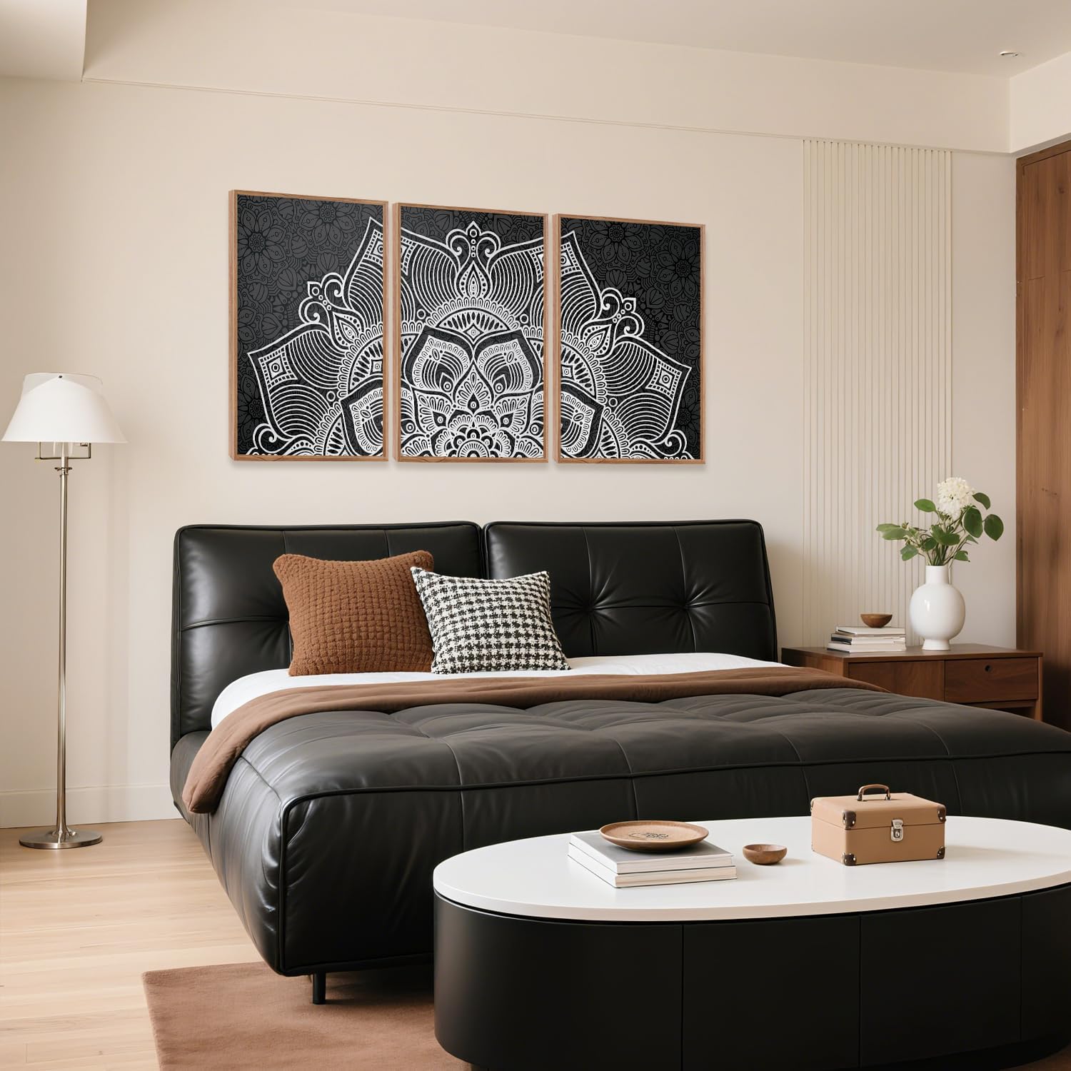 CHDITB Lotus Flower Framed Canvas Wall Art Set, Mandala Wall Decor for Yoga Room, Black and White Spiritual Wall Painting, Vintage Meditation Art Prints for Zen Living Room, Bedroom, Office 16"x24"x3 - Image 5