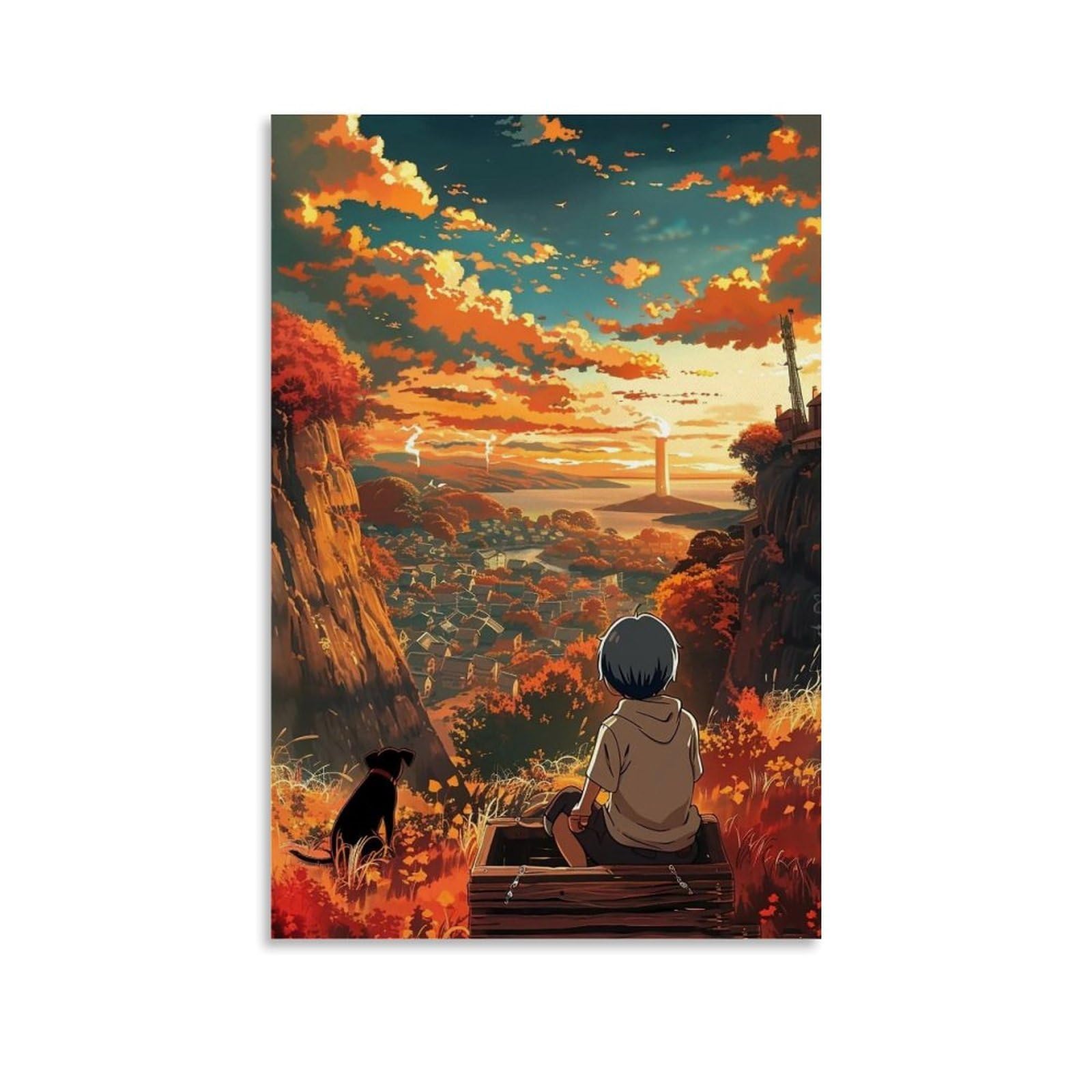 HUERYRYHY Valley Town Golden Dusk 04 Poster Wall Art Canvas Vintage Aesthetic Painting Decor for Rooms 20x30inch Unframe-style