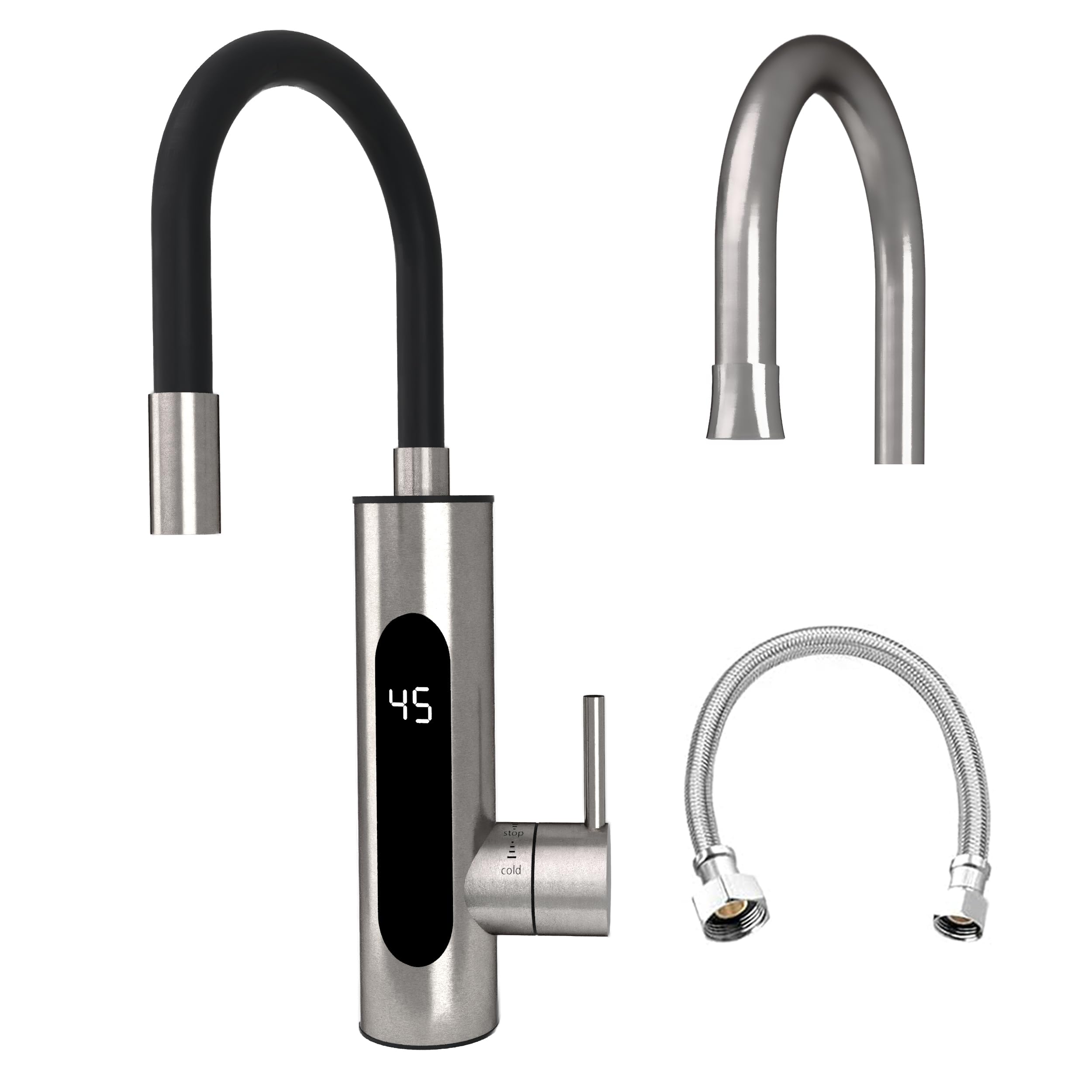 HOGART Elektrische Wasserhahn mit Durchlauferhitzer 230v für Küche, Garten, Bad, Wohnwagen, Camping, 2 Aufsätze, Smart Heater, Armatur mit Sofortiger Warmwasserbereiter, Warmwasserhahn, Wasserboiler