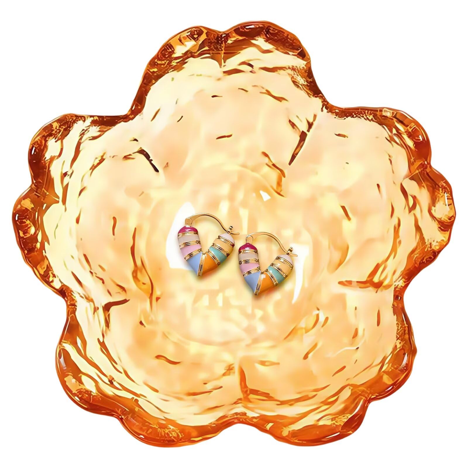 Amber Crystal Flower Jewelry Ring Dish, Clear Trinket Bowl, Cute Nightstand Decor Ring Holder for Women, Home Decor Gifts for Women, Wedding, Birthday, Mother's Day