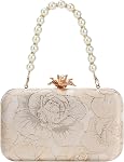 DA BODAN Womens Vintage Floral Embroidery Clutch Evening Bag | Elegant Pearl Design, Convertible Shoulder Bag Purse for Wedding, Party, Prom and Special Occasions.