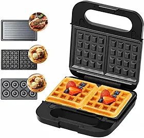 Sanduicheira 3 em 1, Elétrica, Grill, Sanduiches, Waffles, Donuts, Rosquinhas, Bolinhos, Grelhados, Com 3 Placas Removíveis, Anti Aderentes, Portátil, 1200W, 127V, Café Da Manhã, Lanches e Refeições.