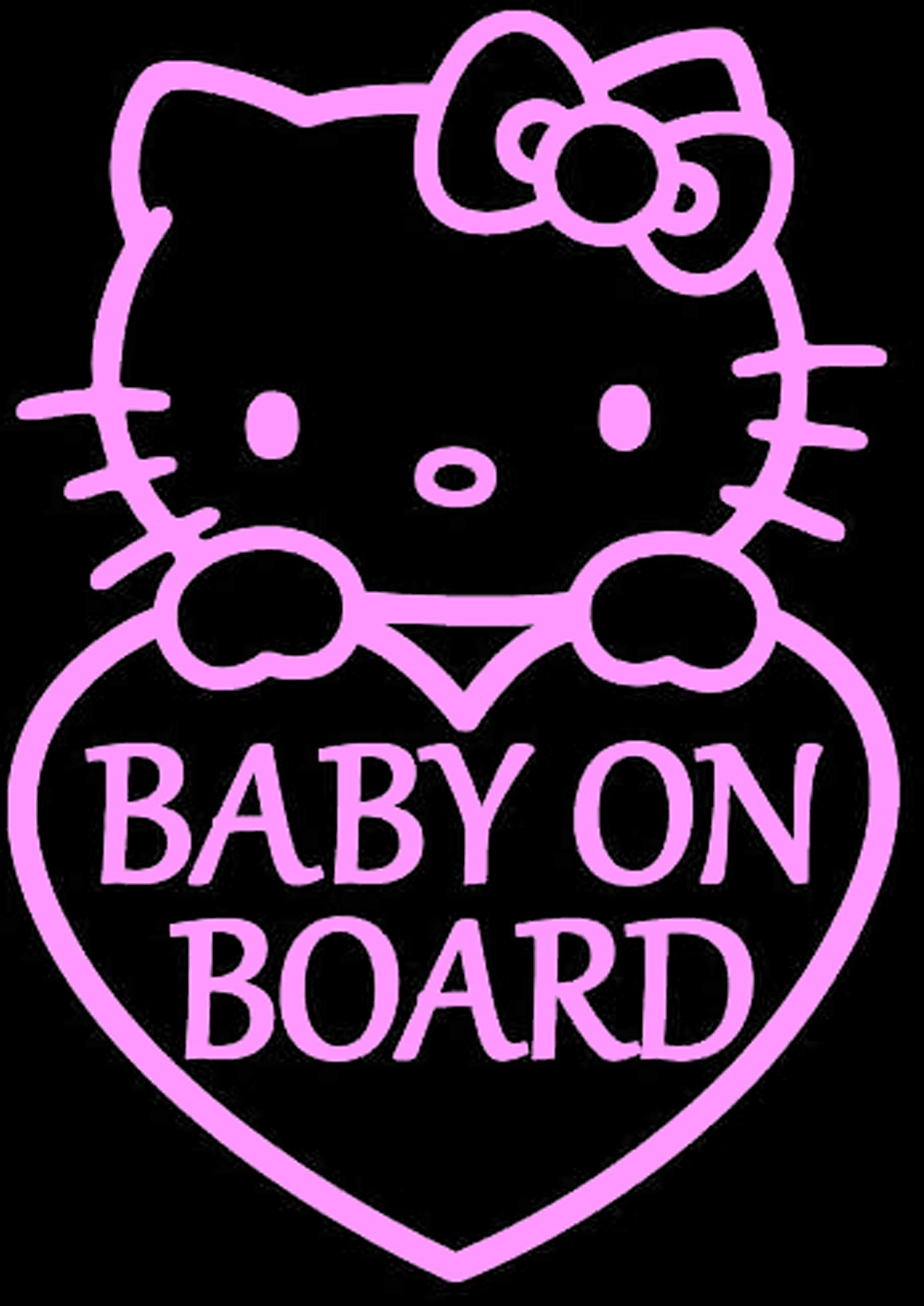 HorizonT Animated Design Pink Coloured Hello Kitty Baby On Board Sticker Vinyl Decal for Car Laptop Truck Bumper Pink Coloured , 6 x 4.2 INCHES, White