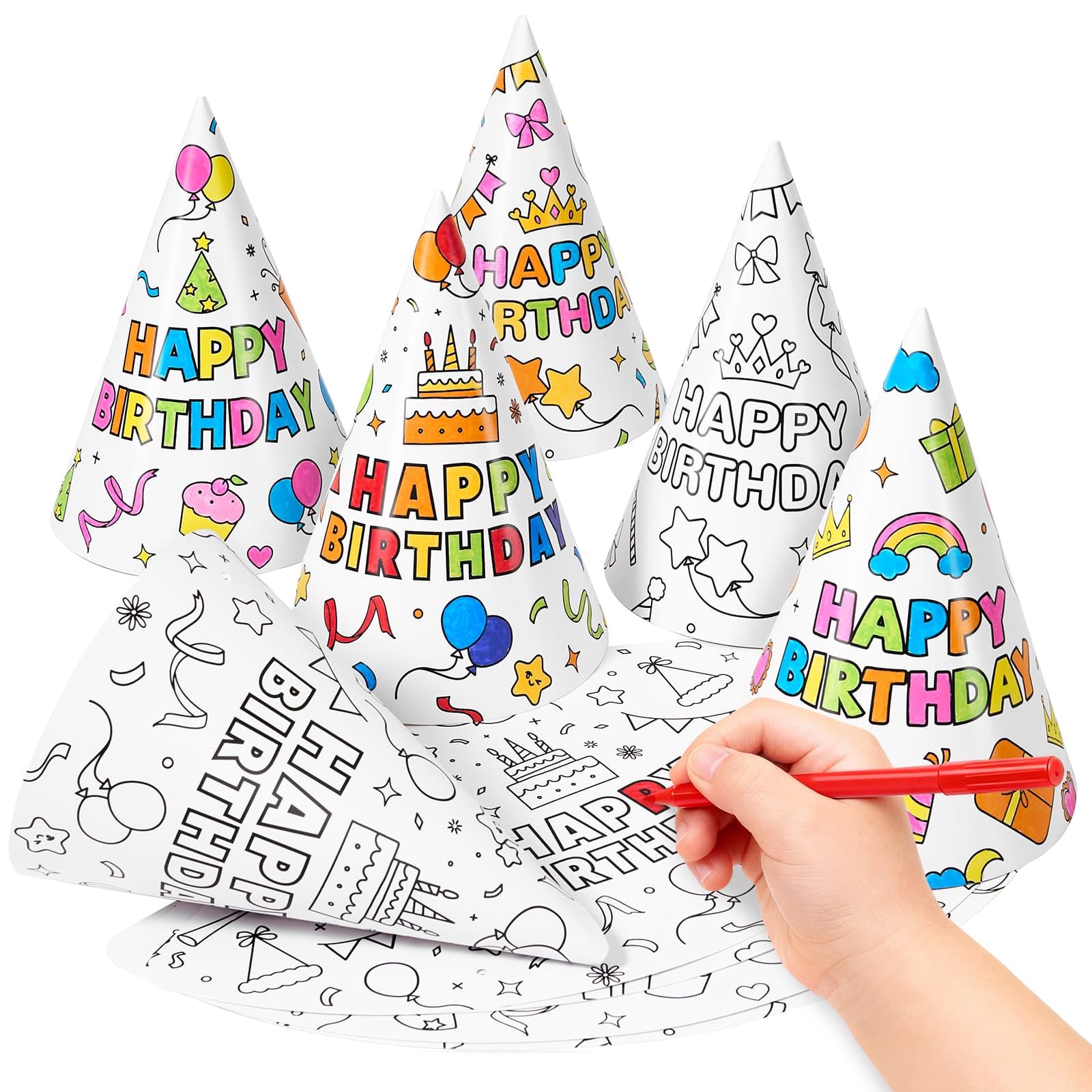 WERNNSAI Coloring Party Hats Craft Birthday Party Supplies for Kids — image 1