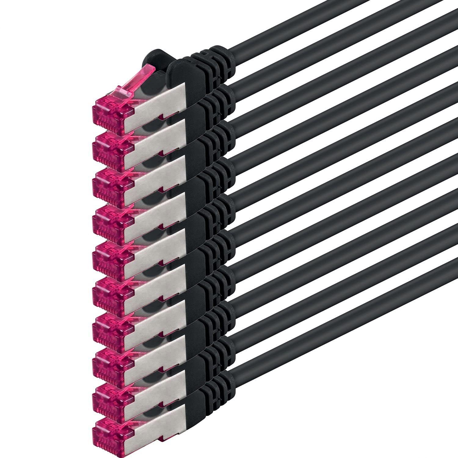 1aTTack.de 10m - schwarz - 10 Stück - Netzwerkkabel CAT6a (10Gb/s) S-FTP CAT 6a Lankabel - GHMT zertifiziert PIMF 500 MHz Cat5 Cat5e Cat6 Cat6a Cat7 für Switch, Router, Modem, Internet