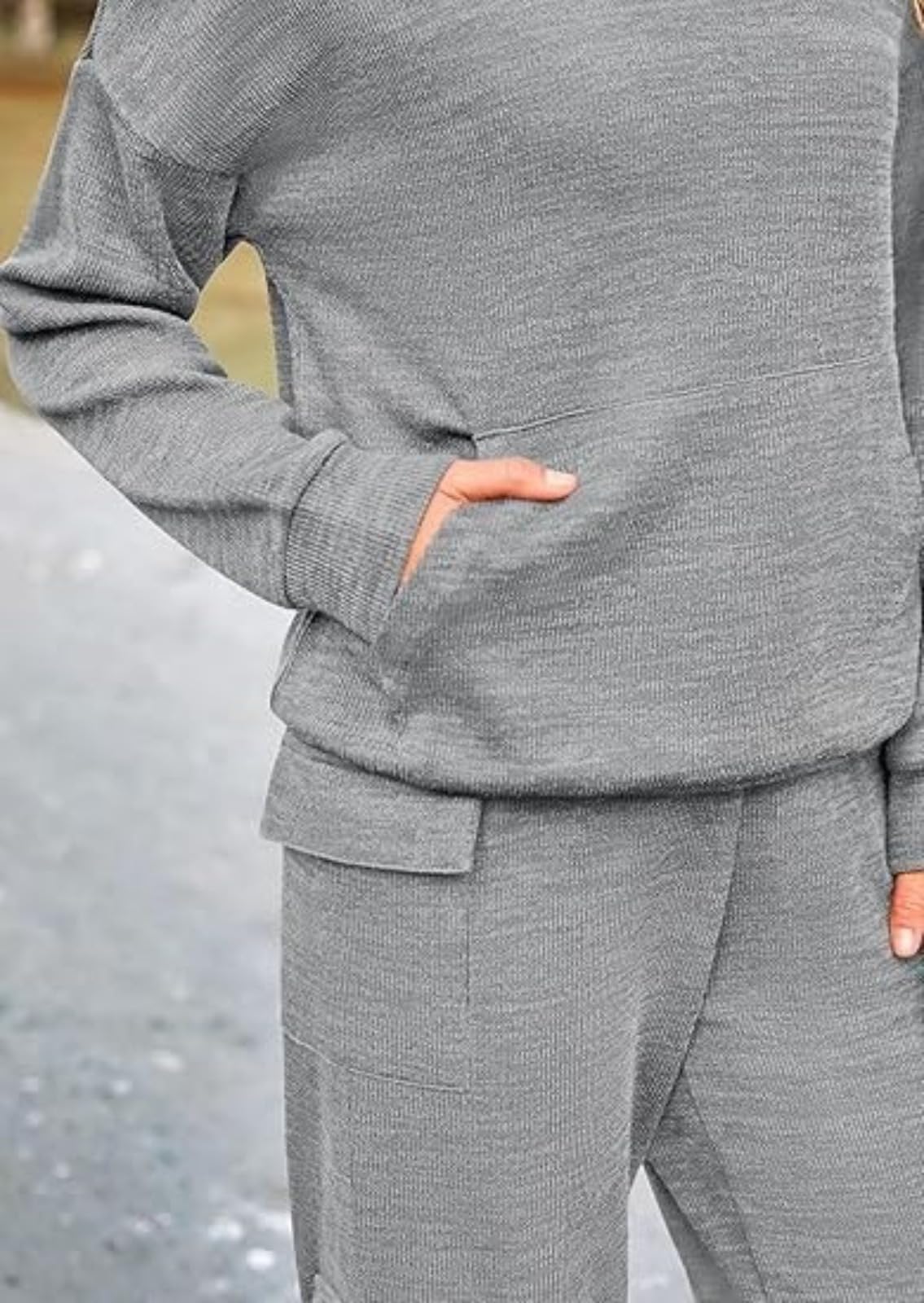 Damski 2-częściowy zestaw odzieży wypoczynkowej, bluza z kapturem i spodnie cargo, swobodny strój sportowy na jesień i zimę