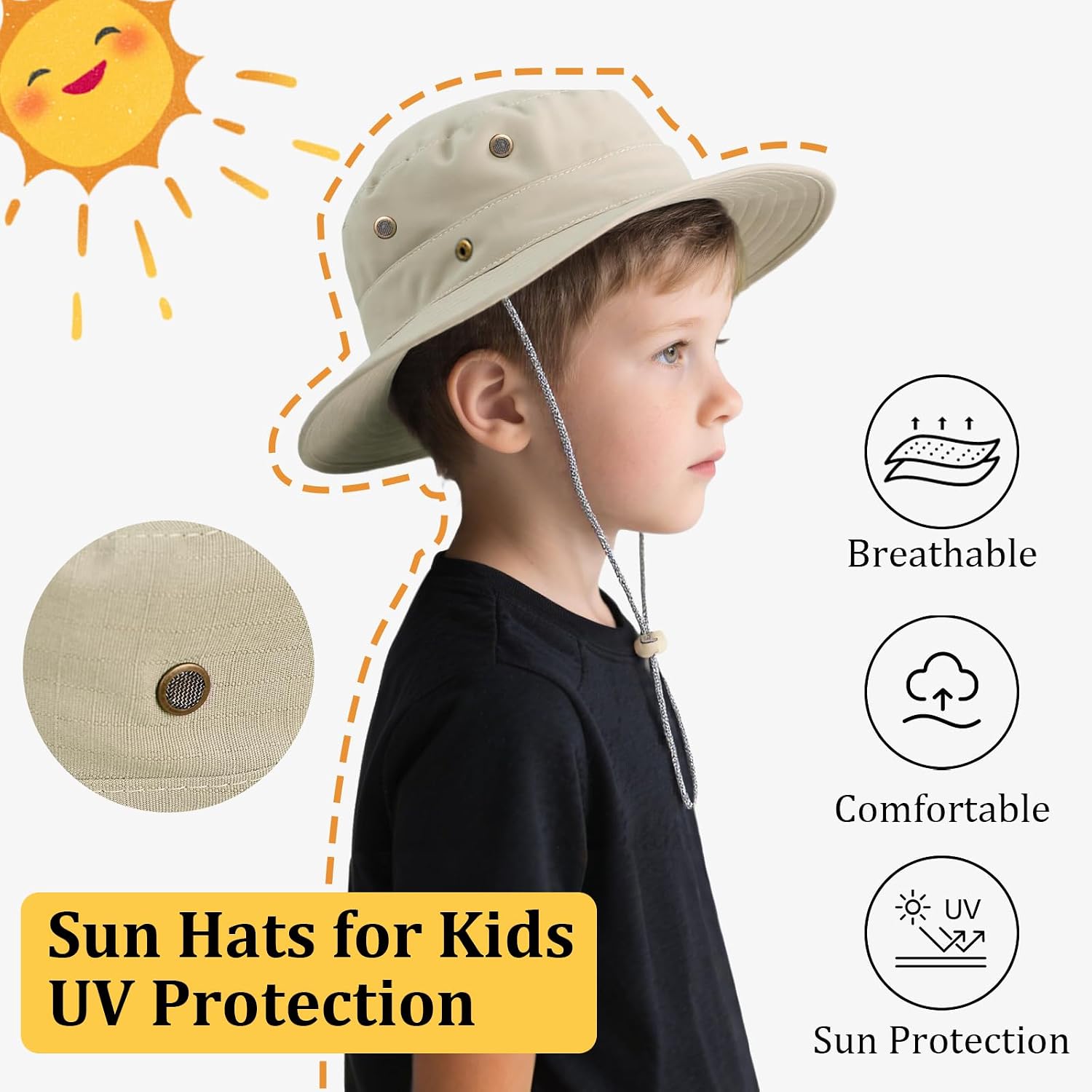 Kids Sun Hats for Boys Girls Bucket Hat UPF 50+ UV Protection Safari Hat Lightweight & Breathable Boonie Hat