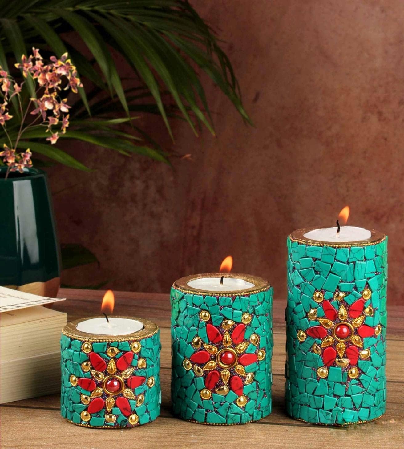 SEVLIYA TRADERS Wooden Stone Work Pillar Candle for Home Décor Set of 3 Handcrafted Diwali Diya Decorative Showpieces Reusable Tealight Candle Holder for Living Room Dining Area Gifts Item (White) (B0CK2QZZ7D) Amazon Price History, Amazon Price Tracker