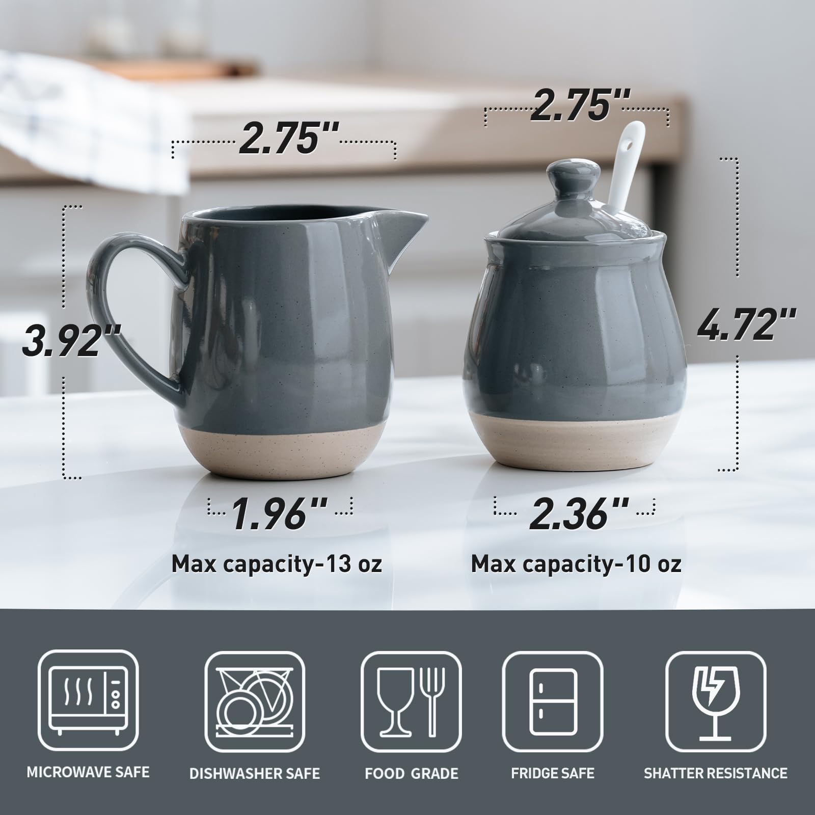famiware Milkway - Juego de azúcar y crema de cerámica, azucarero de 10 onzas y juego de crema de 13 onzas, jarra de leche de gres y dispensador de azúcar para cafetería, cocina o encimera, juego de