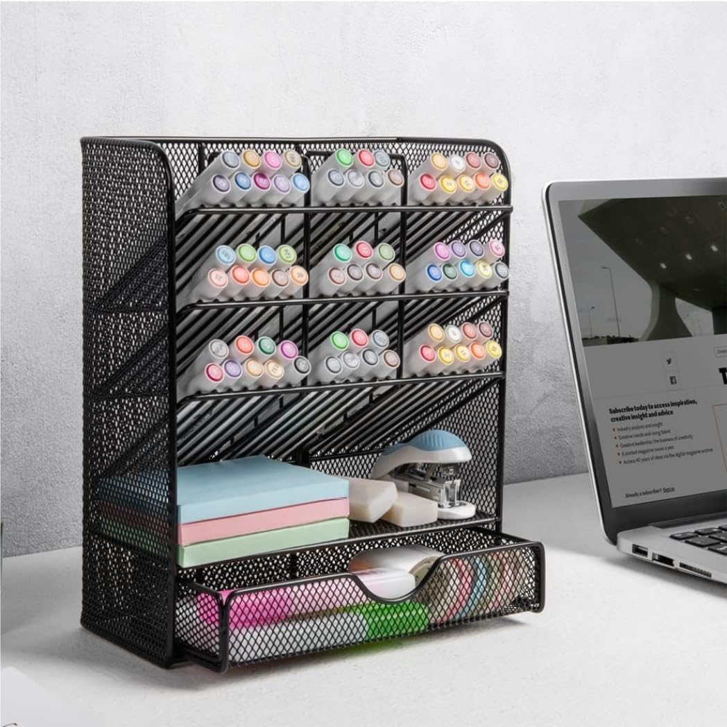 Schreibtisch Organizer Stiftehalter Schreibtisch Stifthalter Aus Metall, Stiftehalter Für Den Schreibtisch, Schreibtisch-Organizer Mit Schublade Für Schule, Zuhause, Kunstbedarf Organizer Büro ( Color
