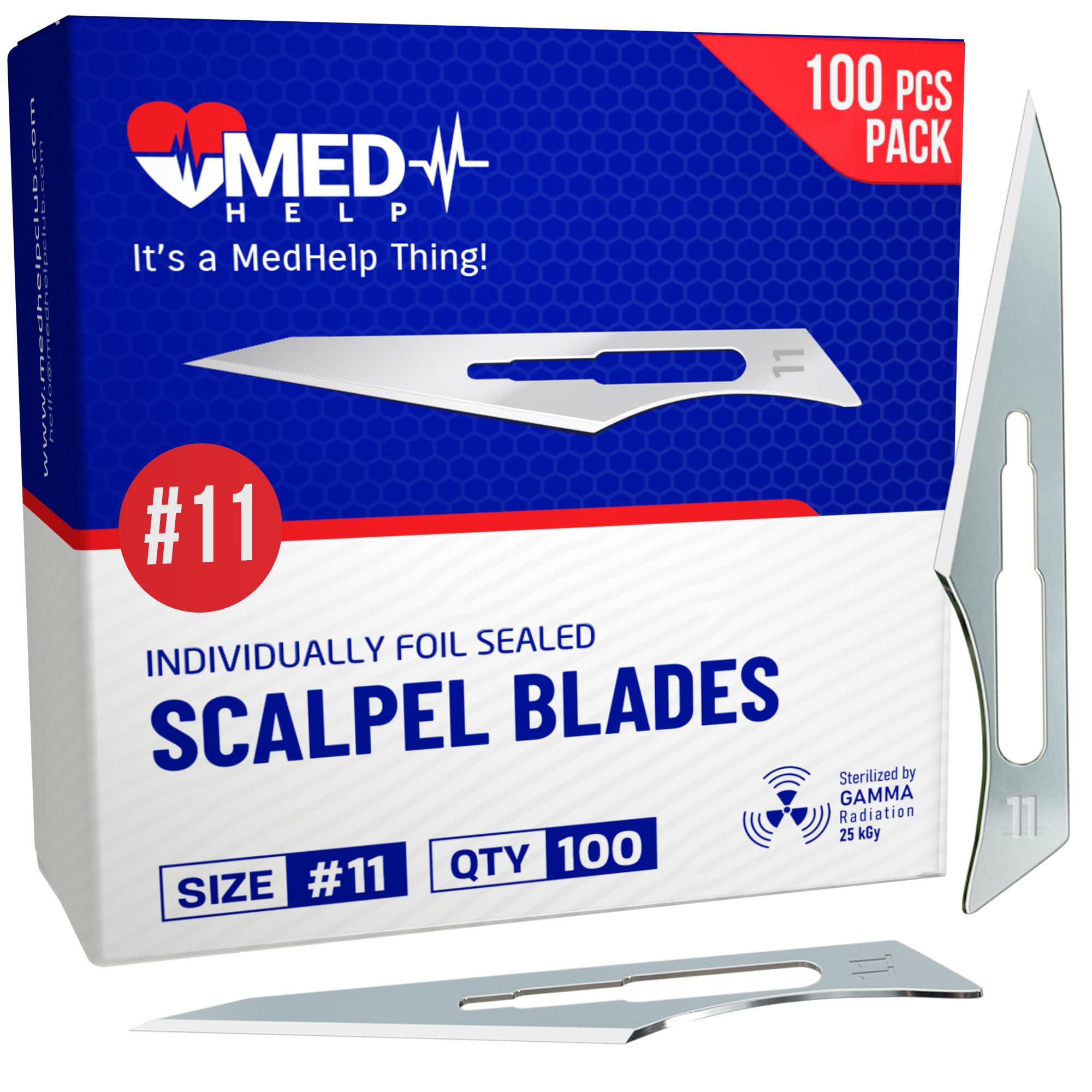100 Disposable Surgical Blades 11, Size 11 Medical Scalpel Blades for Surgical Scalpel Knife, High Carbon Steel Dermablades. Individually Wrapped