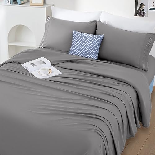REDASW Juego de sábanas de microfibra súper suave de doble cepillado de 16 pulgadas, 4 piezas, 1800 hilos, refrescantes, transpirables, resistentes