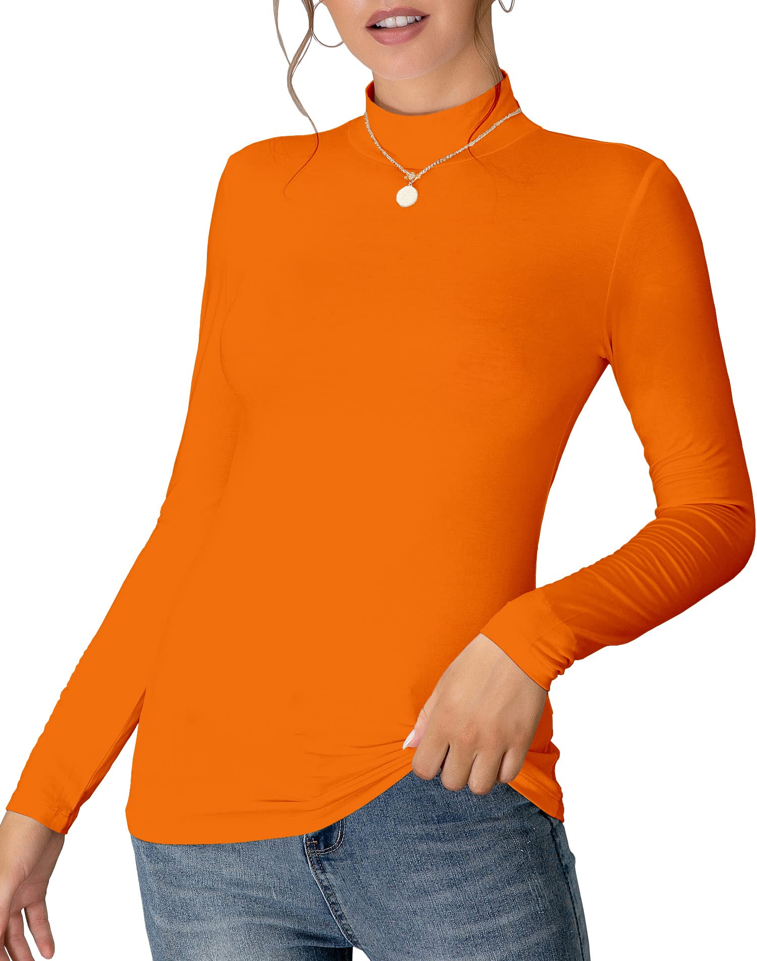 MANGDIUP Women's Mock Turtleneck Long Sleeve Sleeveless Pullover Tops Slim Fit Basic T-Shirts