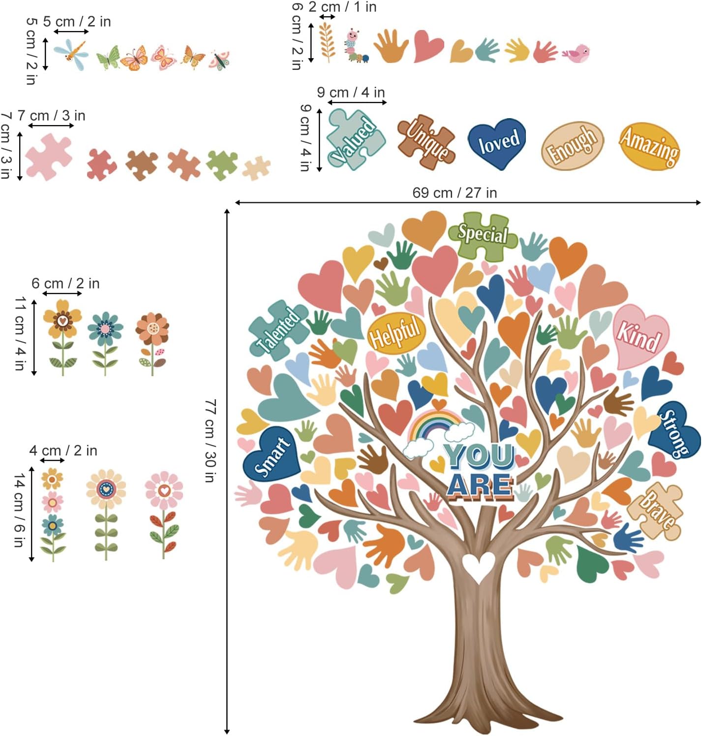 decalmile Reading Corner Boho Tree Wall Stickers Colorful Hearts Flowers Inspirational Quotes Wall Decals Kids Playroom School Library Classroom Home Decor