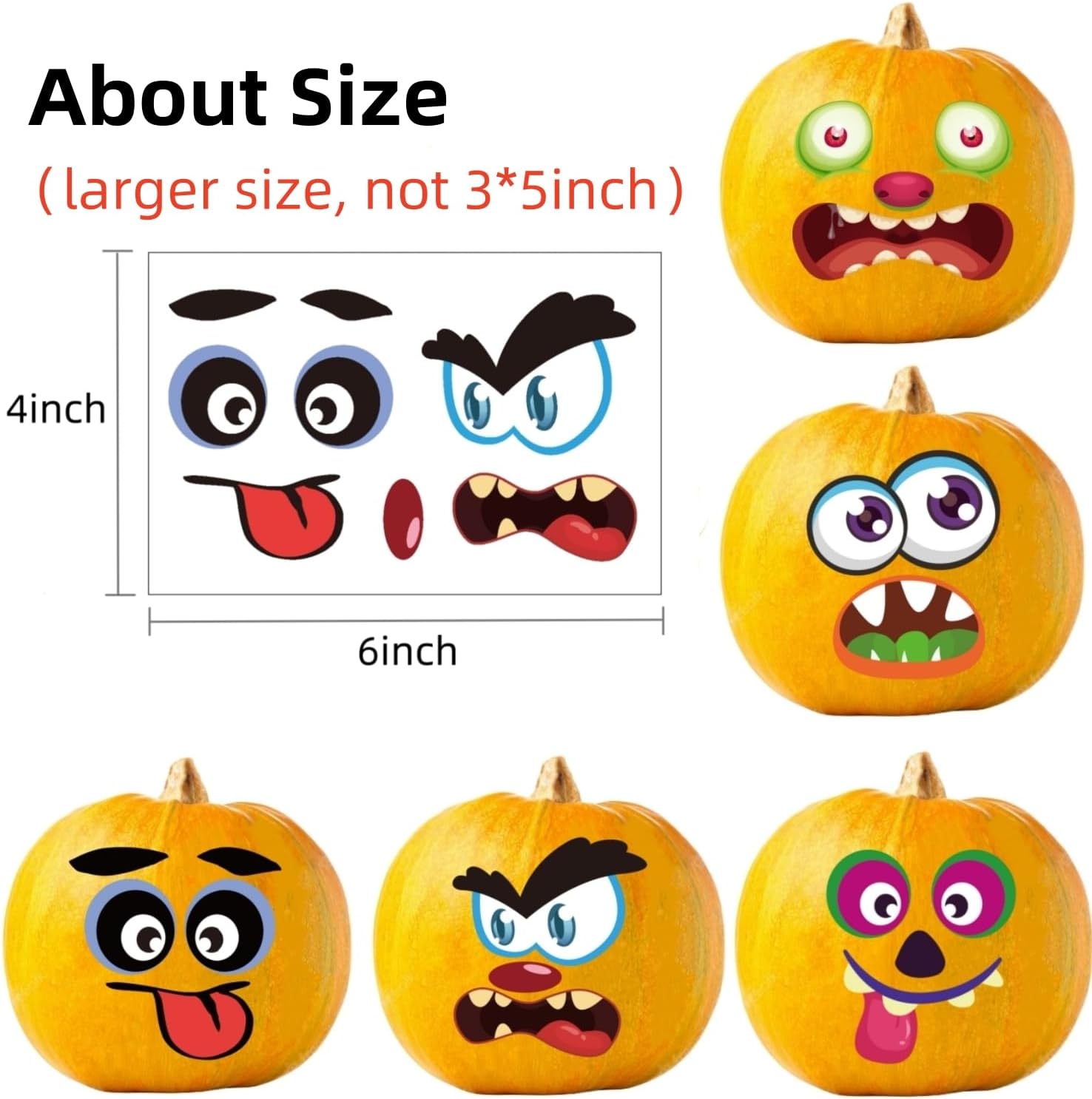 88 Pack Pumpkin Decorating Stickers Kit, Halloween Pumpkin Face Stickers image 3