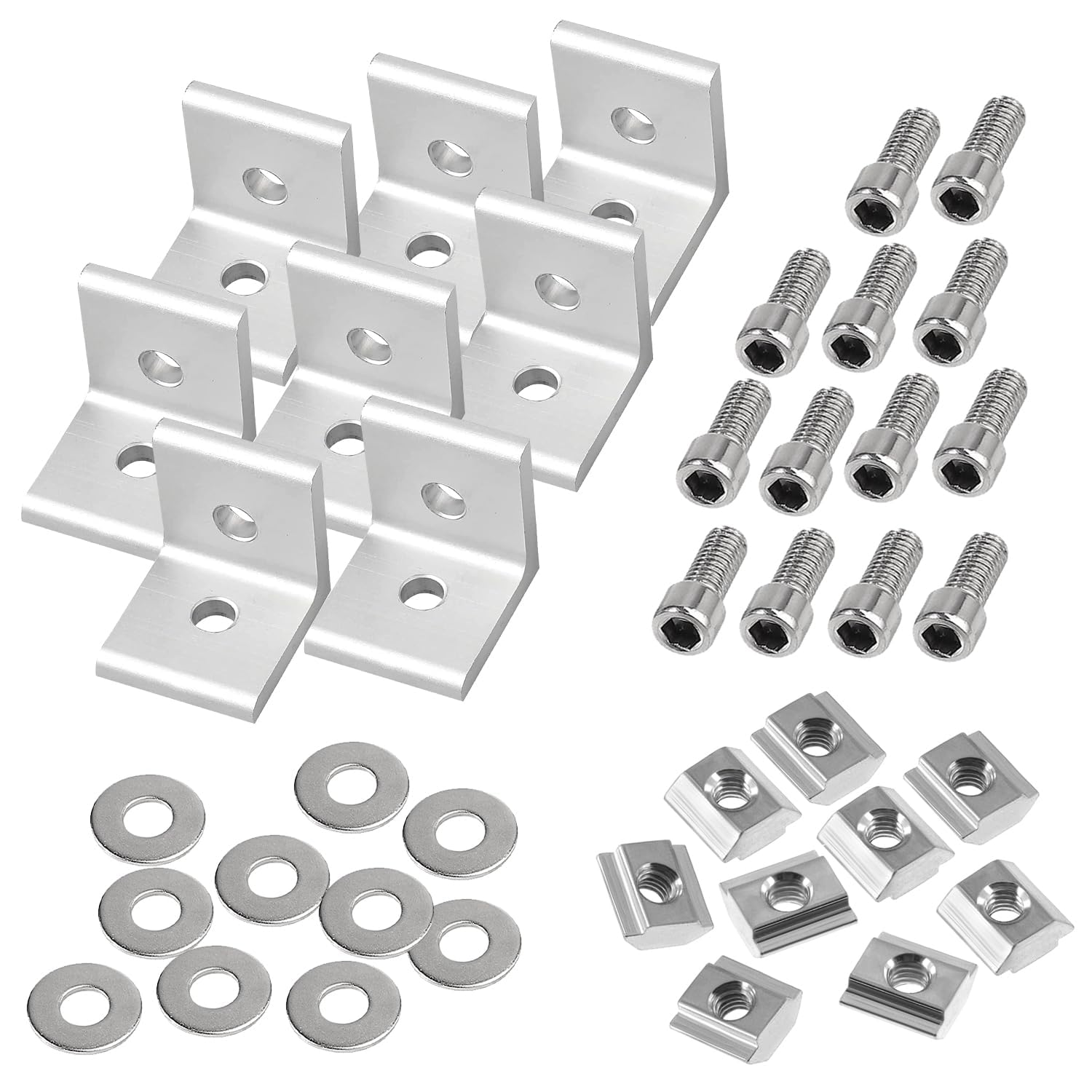 Zestaw 20 ??czników k?towych z profilem aluminiowym, materia? mocuj?cy 30 x 30, rowek 8, ze ?rub?, profil aluminiowy, ??cznik k?towy do mocowania profili aluminiowych (30 × 30)