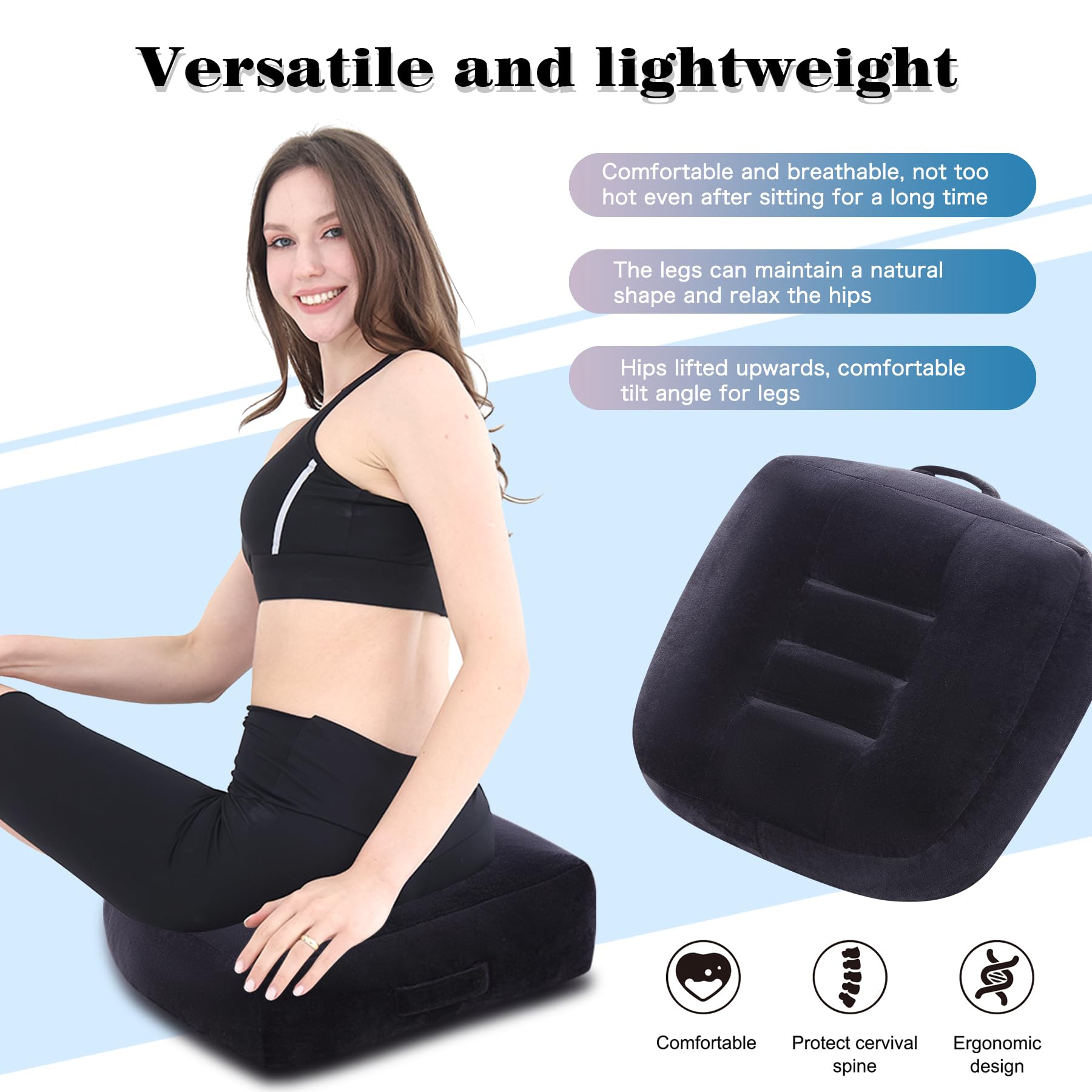 Cojín de asiento extra grande, cojín grueso para silla de oficina, funda de terciopelo con asa y parte inferior antideslizante, relleno de algodón PP, alivio del dolor de coxis (negro, XL)