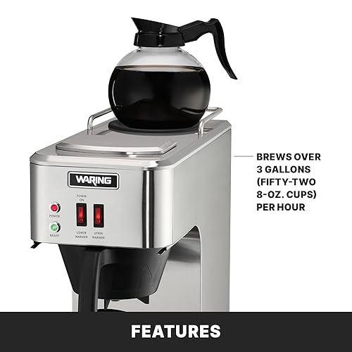 Miniatura 5 de Waring WCM50 Café Deco - Cafetera decantadora para verter sobre decantador, construcción de acero inoxidable, dos calentadores de funcionamiento