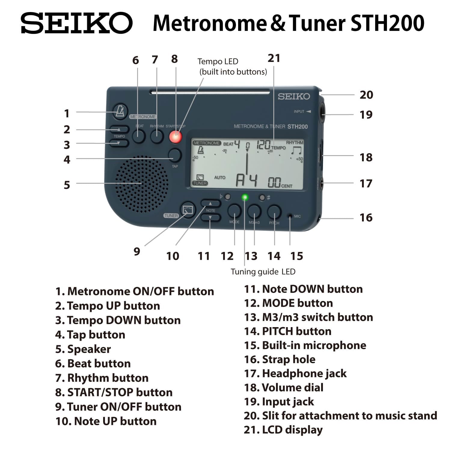 Seiko STH-200 - Metronomo con funzione accordatore con panno in microfibra Keepdrum