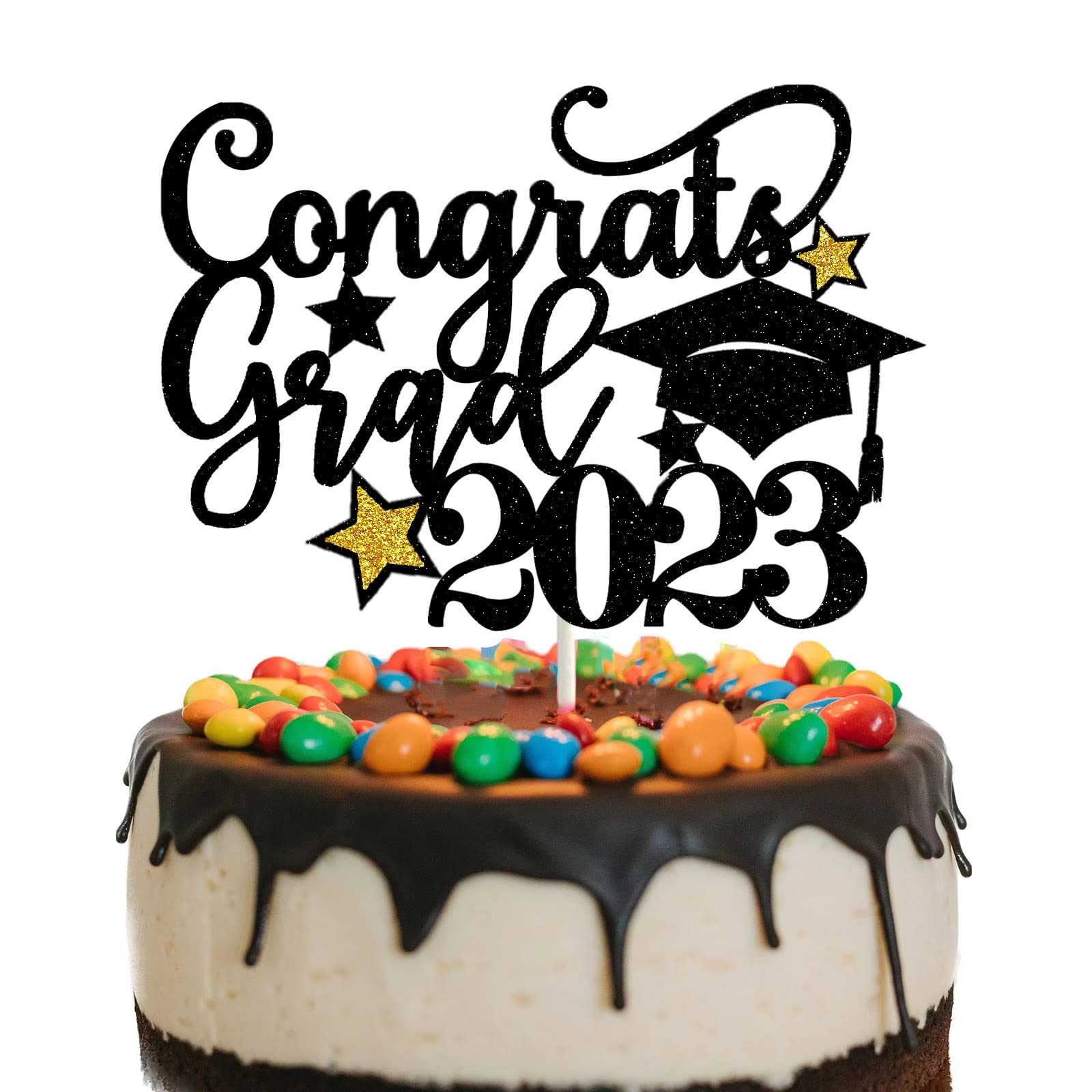 Buy GotGala Congrats Grad 2023 Cake Topper Black and Gold Glitter