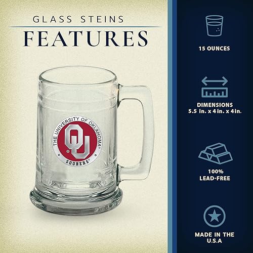 Miniatura 3 de Vaso de cerveza Oklahoma  Vaso de cerveza de estilo alemán de 15 onzas  Incrustación de metal Alma Mater de peltre intrincadamente elaborada