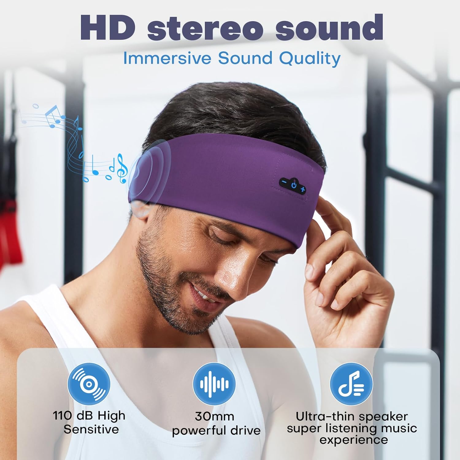Sleep Headphones Bluetooth Headband for Side Sleeper, 17H Playtime, Wireless Headband Headphones with HD Stereo Speakers for Workout,Running,Yoga, Ideal Gifts for Men, Women, Teens, Black + Purple