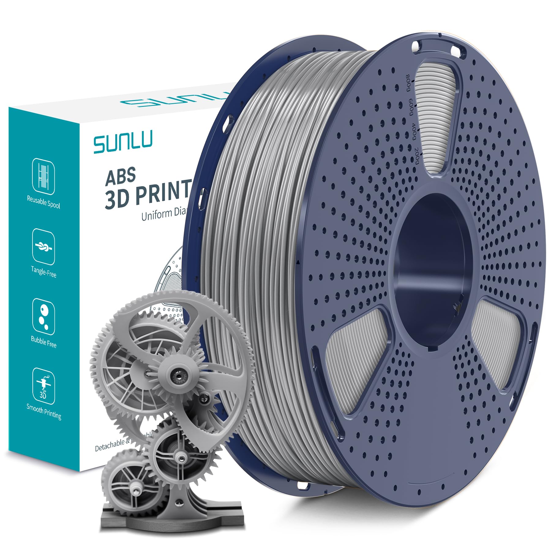 SUNLU ABS Filament 1.75 mm, Hoch Temperaturbeständiges 3D Drucker Filament, Hohe Festigkeit und Schlagfest, Langlebig 3D Druckfilament Für die Meisten FDM 3D Drucker, 1 kg Spule, Grau