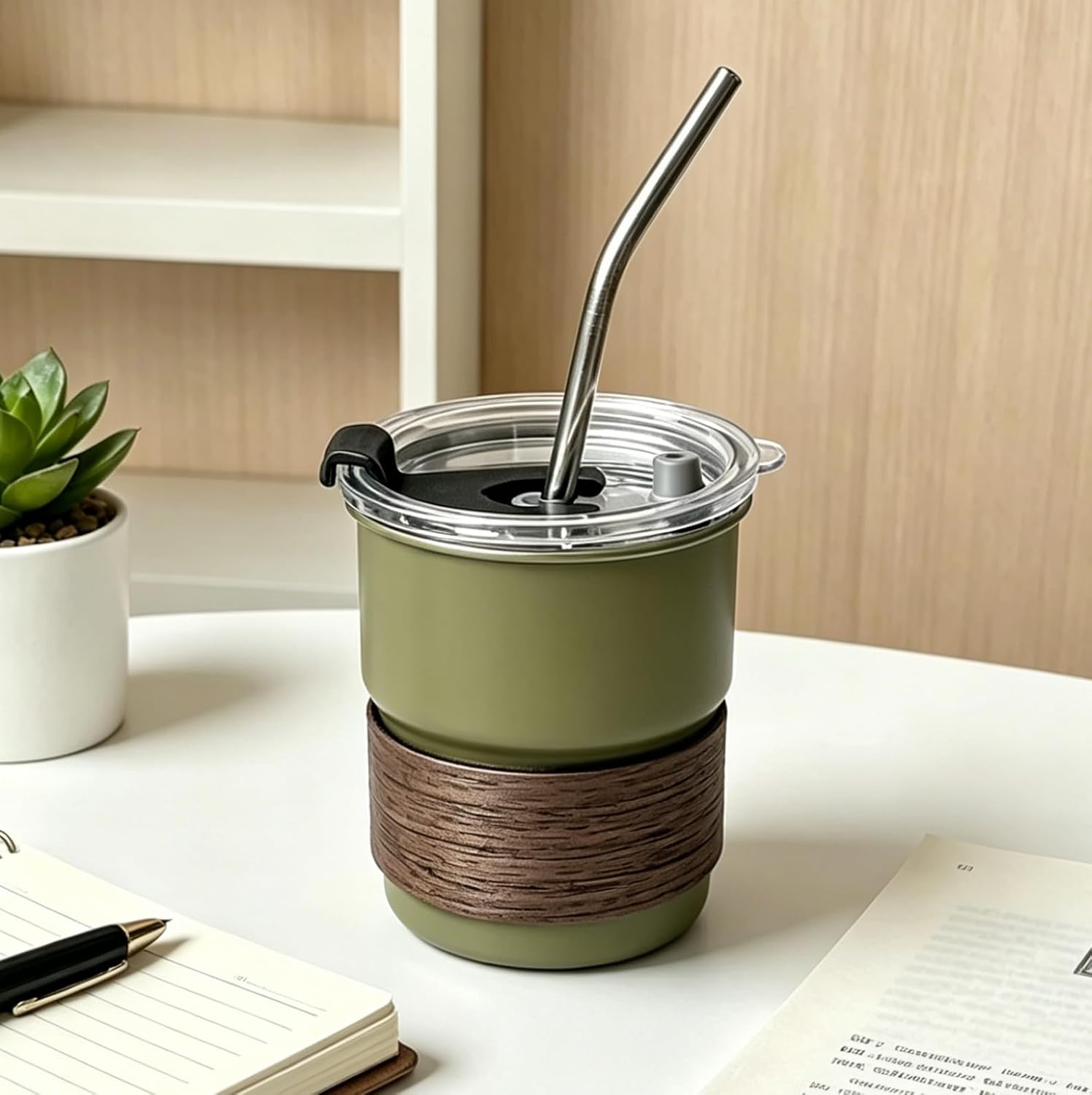 Insulated Tumbler Cup with Straw and Lid, 10 oz Stainless Steel Travel Mug for Coffee Water Tea, Reusable Vacuum Drink Container, Green